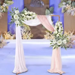 Bröllopsbåge för trädgård, fyrkantig metallbåge med baser, 6,6 × 4,9 ft, gul, storlek M