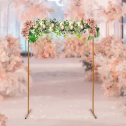 Bröllopsbåge för trädgård, fyrkantig metallbåge med baser, 6,6 × 4,9 ft, gul, storlek M