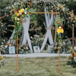 Bröllopsbåge för trädgård, fyrkantig metallbåge med baser, 6,6 × 4,9 ft, gul, storlek M