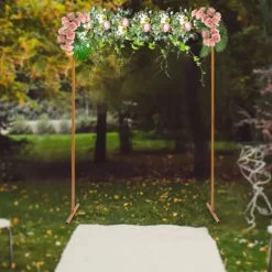 Bröllopsbåge för trädgård, fyrkantig metallbåge med baser, 6,6 × 4,9 ft, gul, storlek M