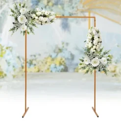 Bröllopsbåge för trädgård, fyrkantig metallbåge med baser, 6,6 × 4,9 ft, gul, storlek M