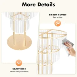 Bröllopsblomsterställ med kristaller - 4-vånings rund piedestal - Fristående - 50×90 cm - Järn och akryl - Ljusrosa