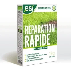 BSI - Gräsfrön - Snabb reparation - Med skyddande beläggning - Mycket hög kvalitet - Upp till 50m² - 1 kg