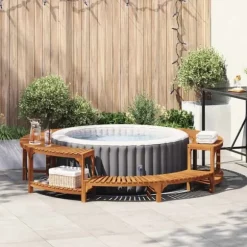 Bubbelbadomgång av massivt akaciaträ - Utomhus inneslutning | Diameter: Ø255 cm | Färg: Brun