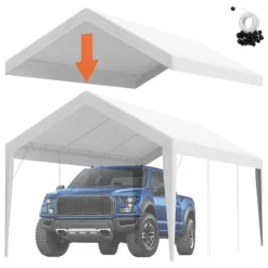Carport ersättande kapell 10 x 20 fot, garage tält, vattentät & UV-skyddad, enkel installation med bollbyxor, vit (endast topp)