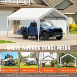 Carport ersättande kapell 10 x 20 fot, garage tält, vattentät & UV-skyddad, enkel installation med bollbyxor, vit (endast topp)