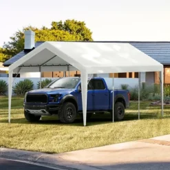 Carport ersättande kapell 10 x 20 fot, garage tält, vattentät & UV-skyddad, enkel installation med bollbyxor, vit (endast topp)
