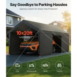 Carporttak 3,5x6,5m, Kraftigt Bilskydd, med Sidoväggar, Färg: Vitt