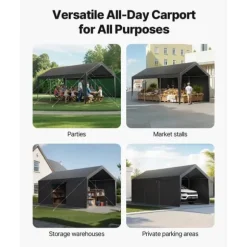 Carporttak 3,5x6,5m, Kraftigt Bilskydd, med Sidoväggar, Färg: Vitt