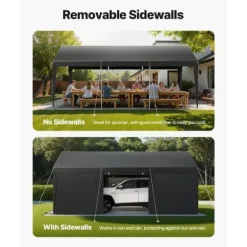 Carporttak 3,5x6,5m, Kraftigt Bilskydd, med Sidoväggar, Färg: Vitt