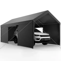 Carporttak 3,5x6,5m, Kraftigt Bilskydd, med Sidoväggar, Färg: Vitt