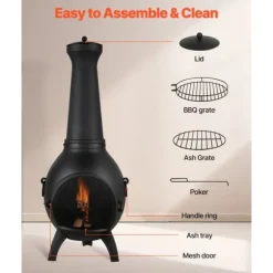 Chiminea Eldstad 18 tum, Vedeldad för Utomhus, inklusive Grillnät och Skorstensbeklädnad