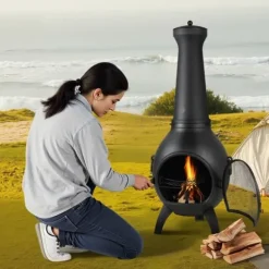 Chiminea Eldstad 18 tum, Vedeldad för Utomhus, inklusive Grillnät och Skorstensbeklädnad