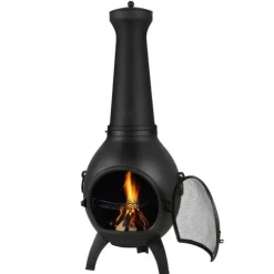 Chiminea Eldstad 18 tum, Vedeldad för Utomhus, inklusive Grillnät och Skorstensbeklädnad