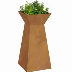 Cylindriskt växtställ i väderbeständigt stål | Färg: Brun | Storlek: 35x35x73 cm