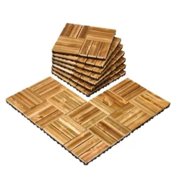 Däckplattor i Massivt Trä, 10-Pack Sammankopplade, 12x12 Kamferfuru, Optimal för Veranda