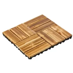 Däckplattor i Massivt Trä, 10-Pack Sammankopplade, 12x12 Kamferfuru, Optimal för Veranda