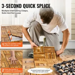 Däckplattor i Massivt Trä, 10-Pack Sammankopplade, 12x12 Kamferfuru, Optimal för Veranda