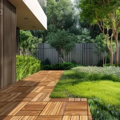 Däckplattor i Massivt Trä, 10-Pack Sammankopplade, 12x12 Kamferfuru, Optimal för Veranda