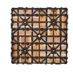 Däckplattor i Massivt Trä, 10-Pack Sammankopplade, 12x12 Kamferfuru, Optimal för Veranda