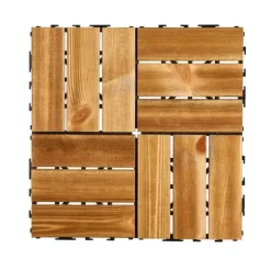 Däckplattor i Massivt Trä, 10-Pack Sammankopplade, 12x12 Kamferfuru, Optimal för Veranda