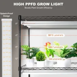 DIY Växtställ med Grow Lights 6 våningar, 192W, Hög Växtstödhylla för inomhusodling och ljustillförsel, perfekt för växttillväxt