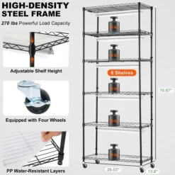 DIY Växtställ med Grow Lights 6 våningar, 192W, Hög Växtstödhylla för inomhusodling och ljustillförsel, perfekt för växttillväxt