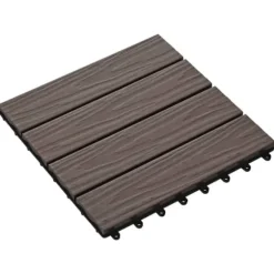 Djupt mönstrade balkongplattor i WPC | Set om 11 st | Storlek: 30x30 cm | Färg: Mörkbrun | Täckning: 1 kvm