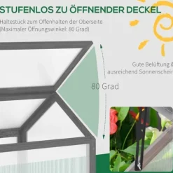 Drivbänk i trä 90x52x49,5 cm, ljusgenomsläppligt lock, vintertålig – grå