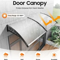 Dörrtak/Skärmtak - 150 cm - Polykarbonat - Aluminiumram - UV-skydd - Väggmonterad - Ljusgrå