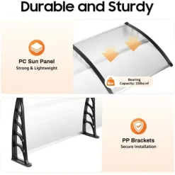 Dörrtak/Skärmtak - 150 cm - Polykarbonat - Aluminiumram - UV-skydd - Väggmonterad - Ljusgrå