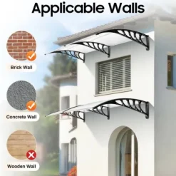 Dörrtak/Skärmtak - 150 cm - Polykarbonat - Aluminiumram - UV-skydd - Väggmonterad - Ljusgrå