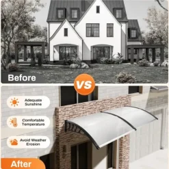 Dörrtak/Skärmtak - 150 cm - Polykarbonat - Aluminiumram - UV-skydd - Väggmonterad - Ljusgrå