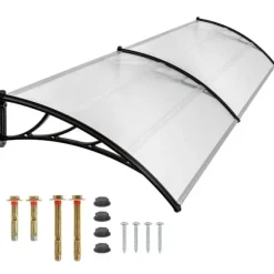 Dörrtak/Skärmtak - 150 cm - Polykarbonat - Aluminiumram - UV-skydd - Väggmonterad - Ljusgrå