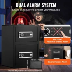Dubbeldörr Kassaskåp 3,5 ku.ft med Nyckellås och Lösenord, Brandsäker Väska i Svart