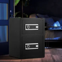 Dubbeldörr Kassaskåp 3,5 ku.ft med Nyckellås och Lösenord, Brandsäker Väska i Svart