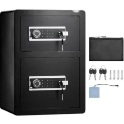 Dubbeldörr Kassaskåp 3,5 ku.ft med Nyckellås och Lösenord, Brandsäker Väska i Svart