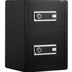 Dubbeldörr Kassaskåp 3,5 ku.ft med Nyckellås och Lösenord, Brandsäker Väska i Svart