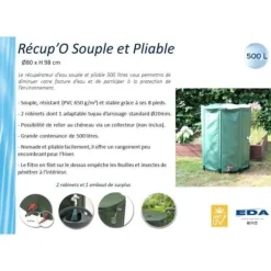 EDA - Flexibel och hopfällbar vattenuppsamlare 500 L - med nätfilter + 2 kranar - Väderbeständig - Ø 80 x H.98 cm