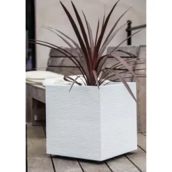 EDA PLASTIQUE Grafit fyrkantig blomma låda - 57 L - 49,5 x 49,5 x 49,5 cm - Vit bly