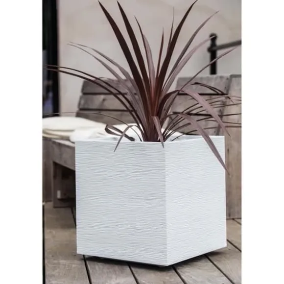 EDA PLASTIQUE Grafit fyrkantig blomma låda - 57 L - 49,5 x 49,5 x 49,5 cm - Vit bly