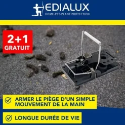 Edialux Rått- och musefälla snap pack fördelaktig - 2+1 gratis återanvändbara fällor i robust plast och galvaniserat metall