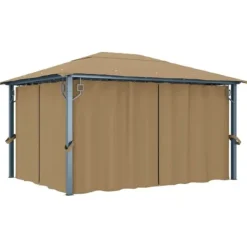 Elegant paviljong med draperier för utomhusbruk | Färg: Taupe | Storlek: 400x300 cm