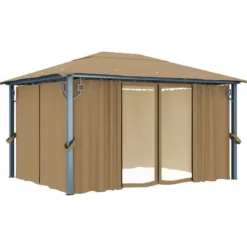 Elegant paviljong med draperier för utomhusbruk | Färg: Taupe | Storlek: 400x300 cm