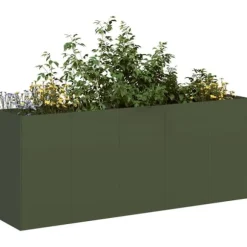 Elegant planteringskärl i olivgrön kallvalsad stål | Storlek: 200x40x80 cm