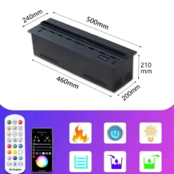 Elektrisk Eldstad, 3D Vattenånga Flammor, Inomhusdekoration,APP Vindskydd, 500mm 19.68in