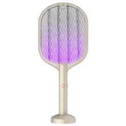 Elektrisk 2-i-1 USB uppladdningsbar flugsmäll med 3-lagers mesh - vit