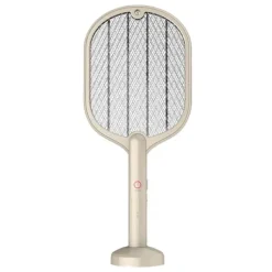 Elektrisk 2-i-1 USB uppladdningsbar flugsmäll med 3-lagers mesh - vit