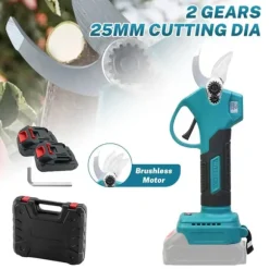 Elektrisk sekatör, 800W effekt, borstlös motor, 25 mm klippdiameter,2 * Batteri