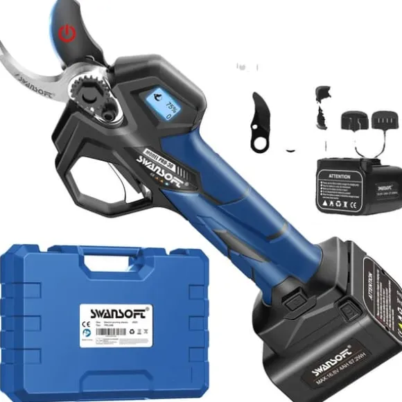 Elektriska Beskärningssaxar, Borstlös Motor, Lång Batteritid,Blå, två batterier-a